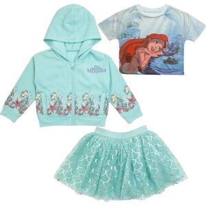 Disney The Little Mermaid 3 Piece Tutu set‎ with Hooded Jacket and Top 2T New!